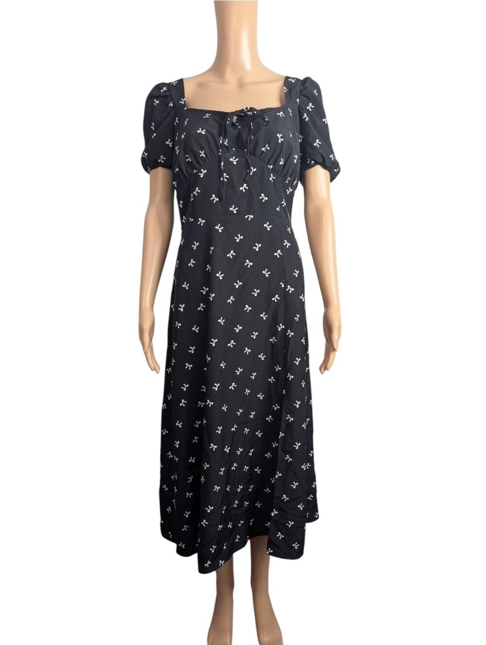 Hesperus Black and White Bow Print Midi Dress L